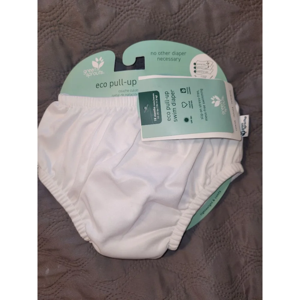 Baby Green Sprouts White Eco Pull-Up Swim Diaper One Size